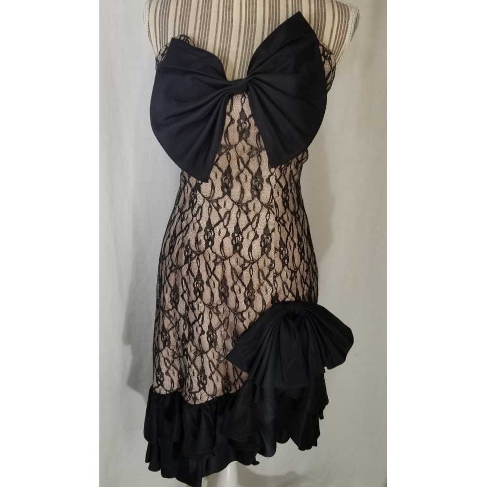 VTG 80's Party Black & Pink Taffeta Dress
